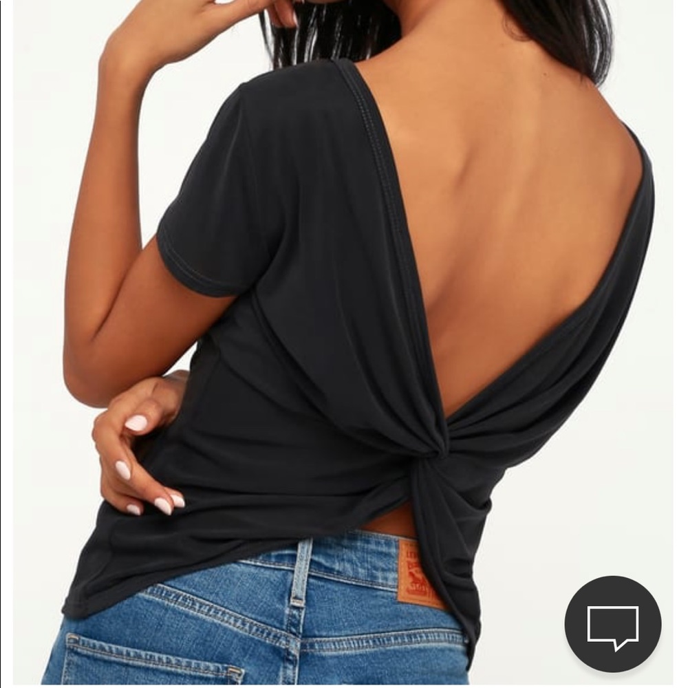 Black open back twist tee